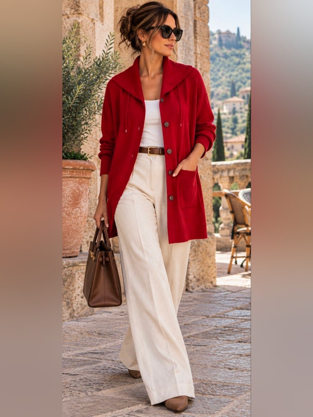 GLIV Carpi Italy Merino Wool Blend Oversized Cardigan Jacket M Red